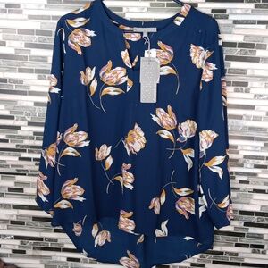 Daniel Rainn Navy Sheer Floral Blouse Boho  PXL New